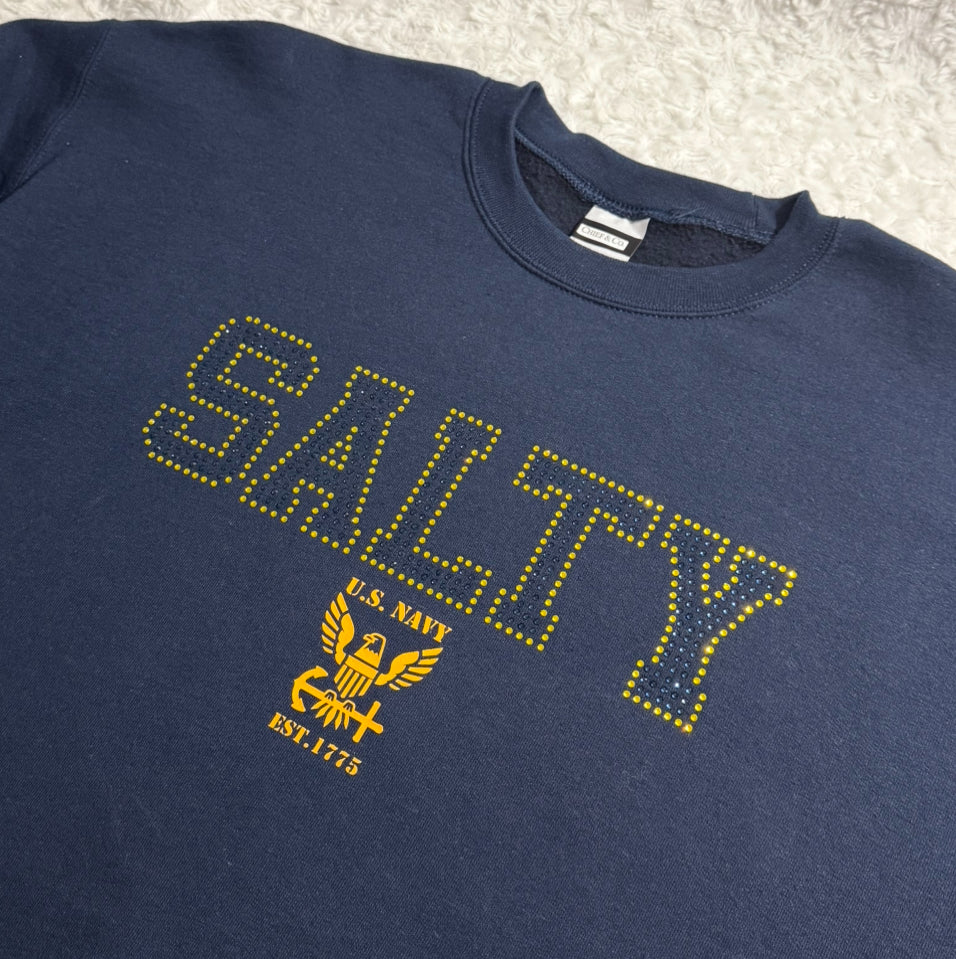 Rhinestone Salty Navy Sweatshirt