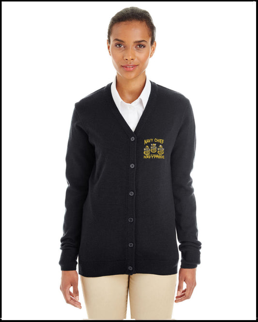 Ladies Black Navy Chief Navy Pride Button Up Cardigan