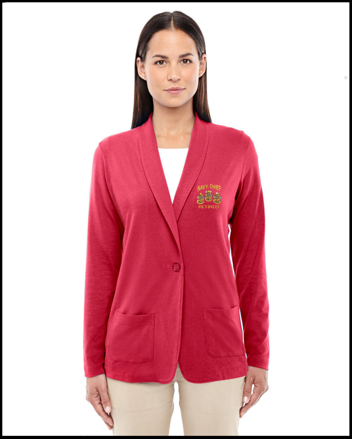 Retired Navy Chief Red Cardigan