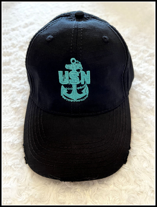 Black & Tahiti Blue Distressed CPO Hat