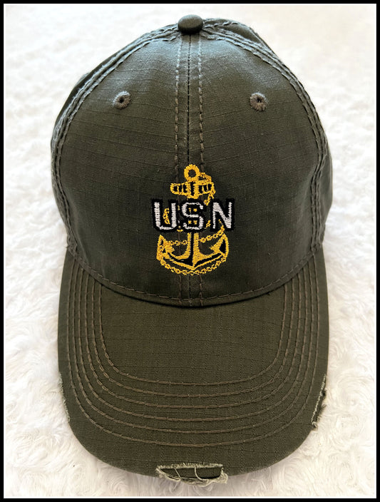 Military Green & Gold Distressed CPO Hat