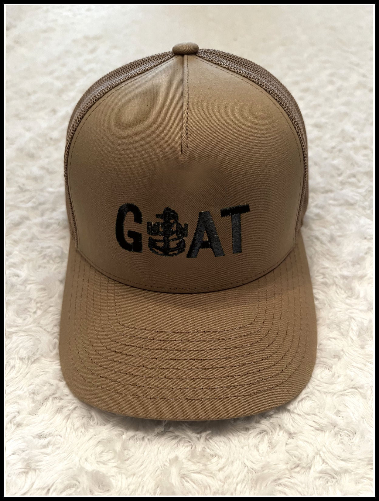 Khaki and Black GOAT Trucker Hat