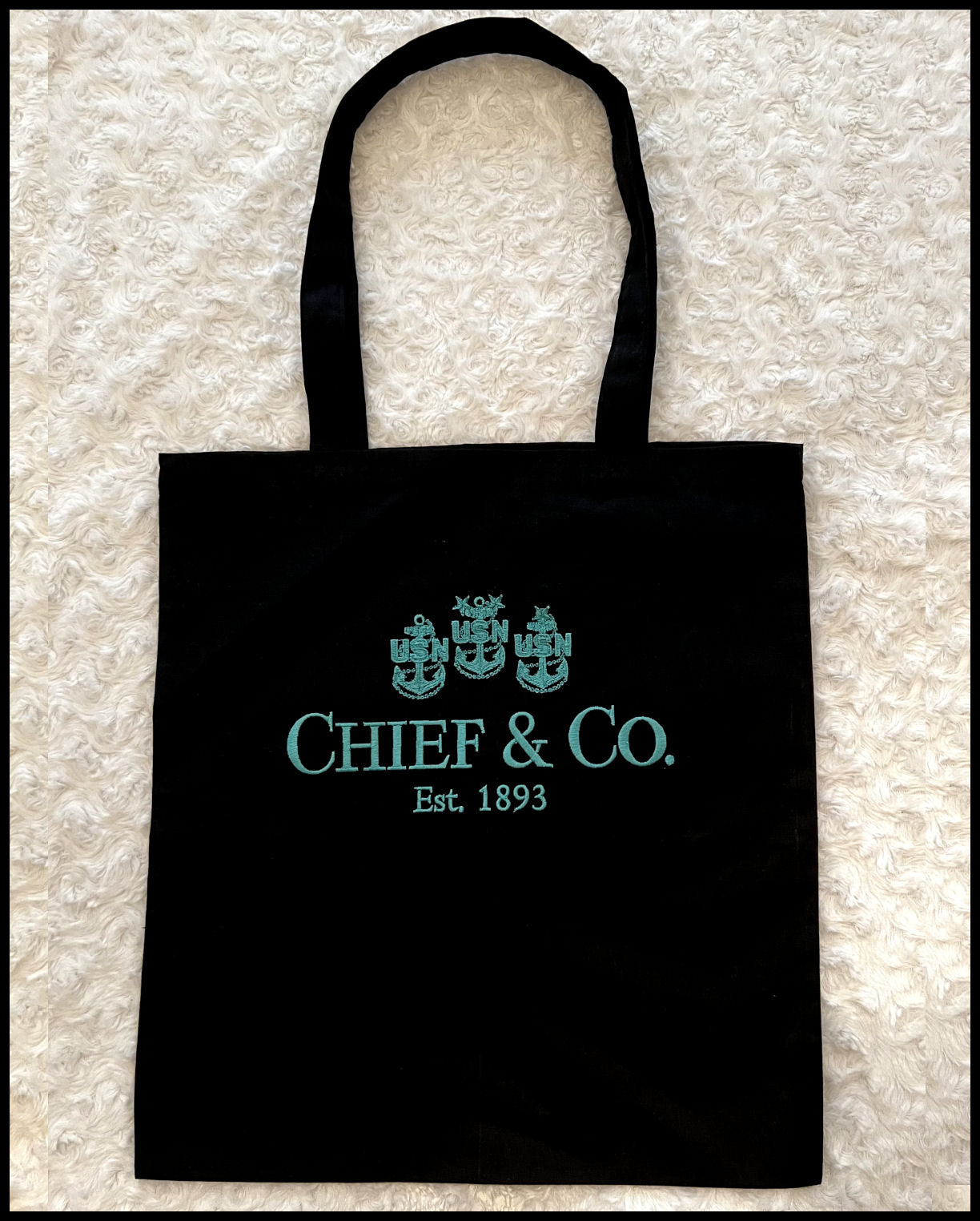 Chief & Co. Embroidered Tote Black & Tahiti Blue