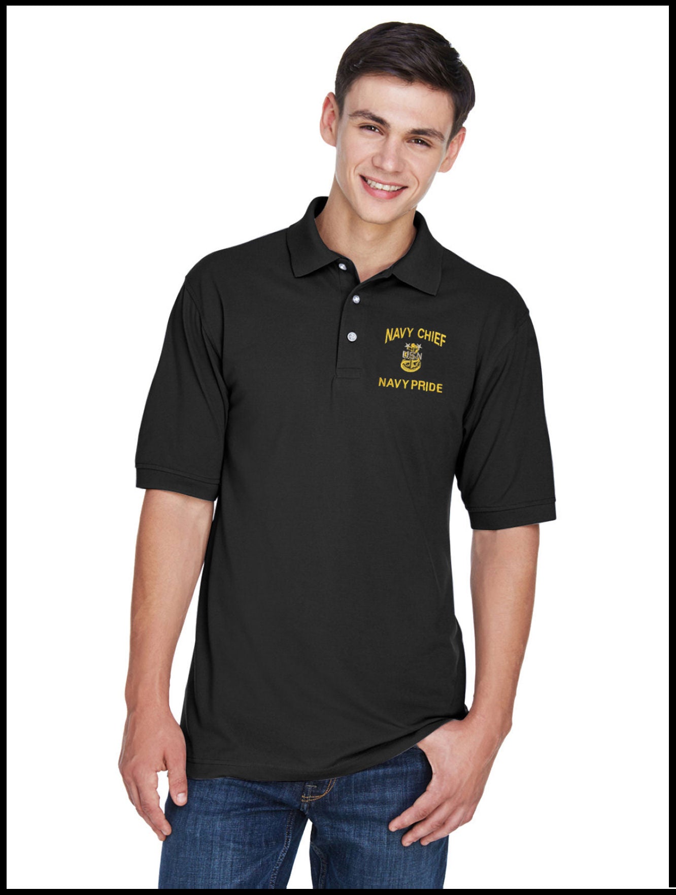 CPO Navy Chief, Navy Pride Black Polo Shirt 1 Anchor