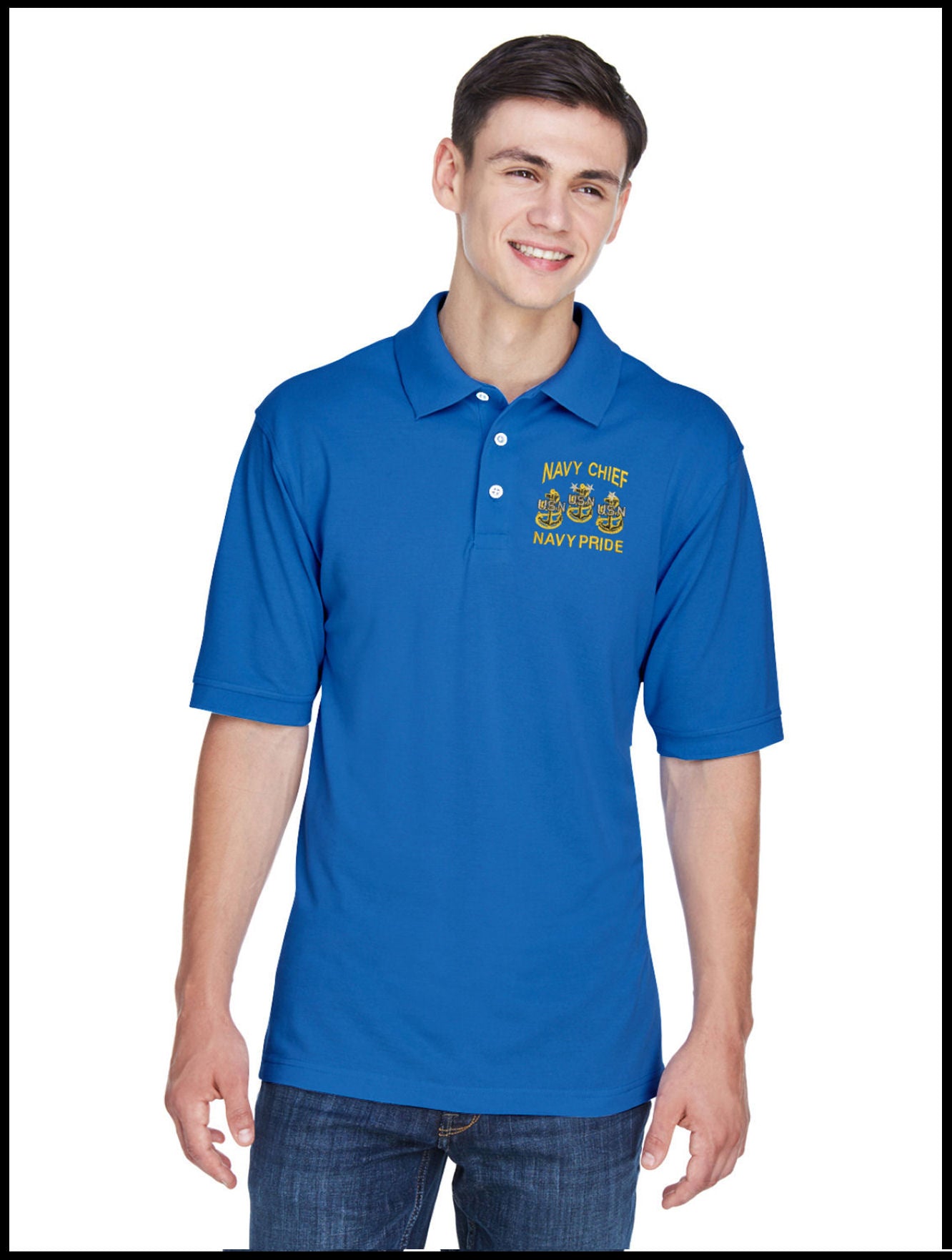 CPO Navy Chief, Navy Pride Royal Blue Polo Shirt 3 Anchors