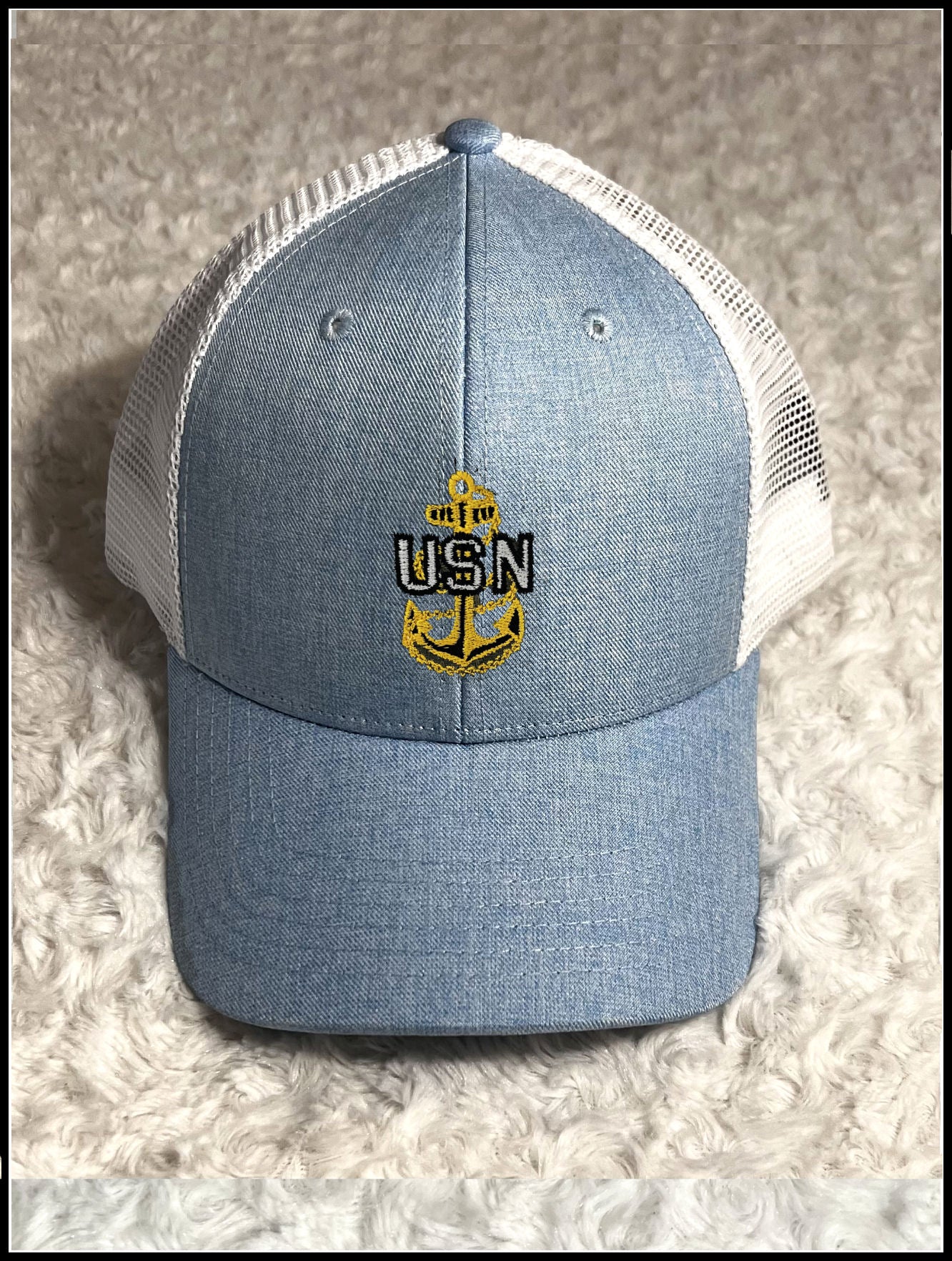 Light Blue and White with Gold CPO Ponytail Hat