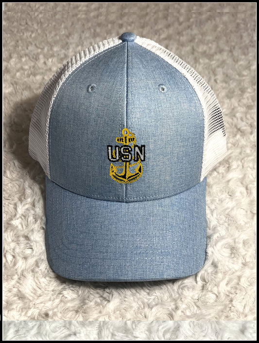 Light Blue and White with Gold CPO Ponytail Hat