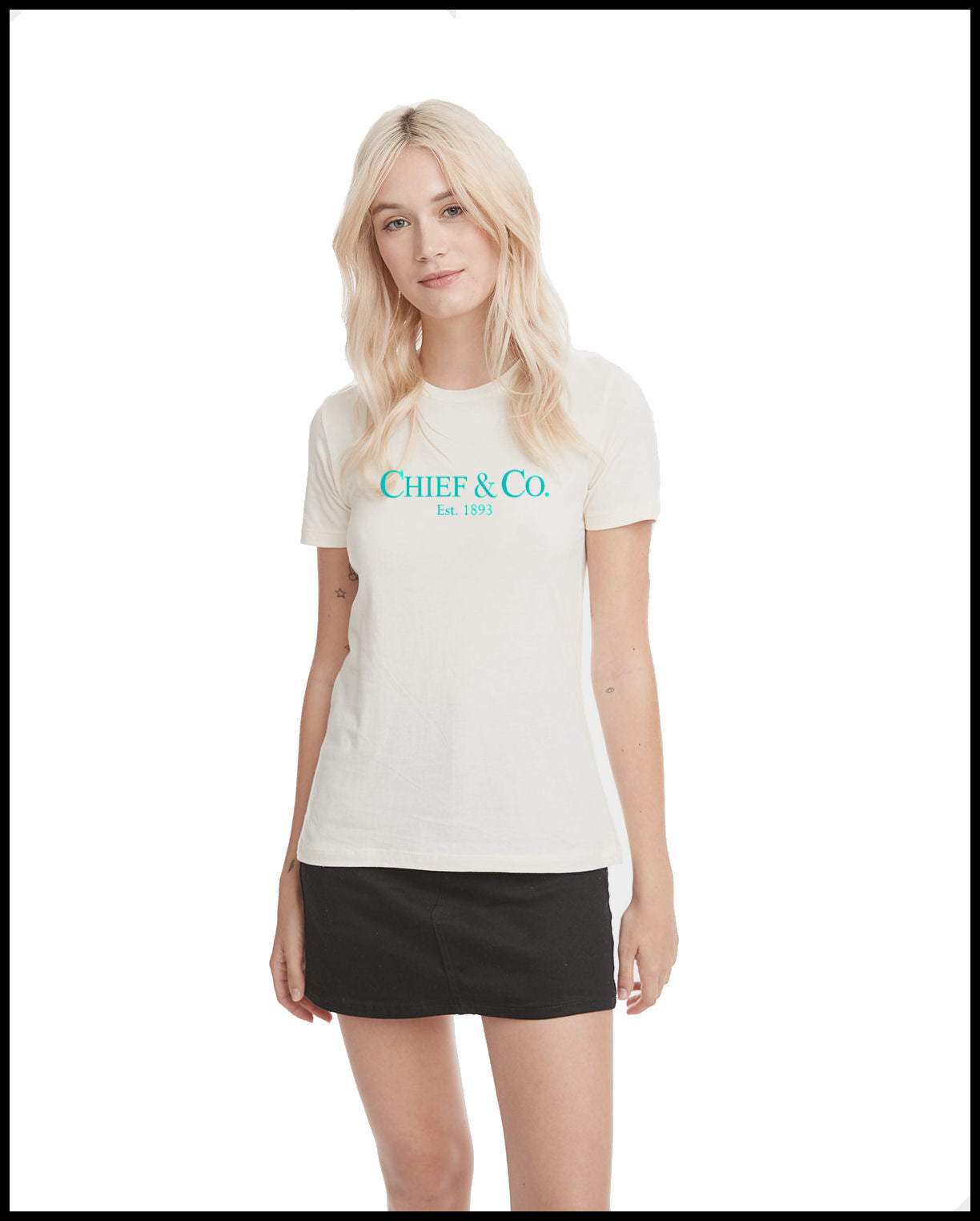 Chief & Company Light Cream & Tahiti Blue Ladies Cut T-Shirt