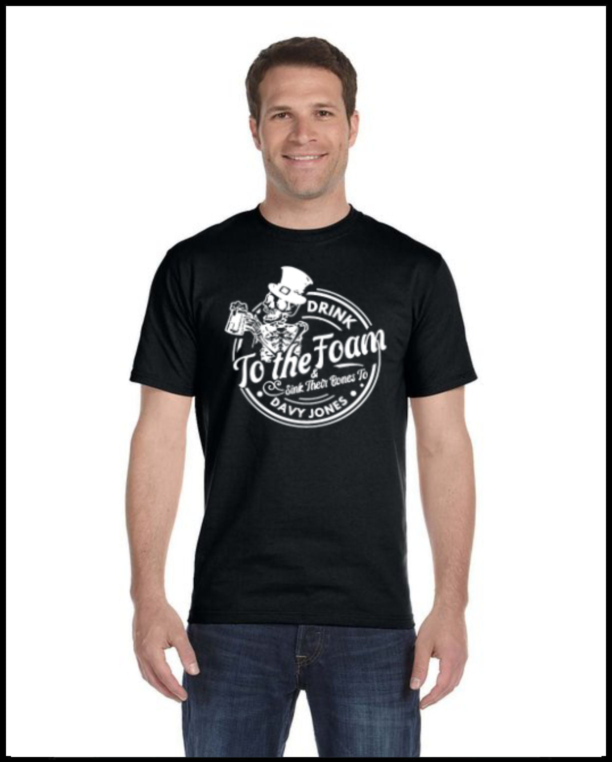 Drink to the Foam Black and White Crewneck T-Shirt
