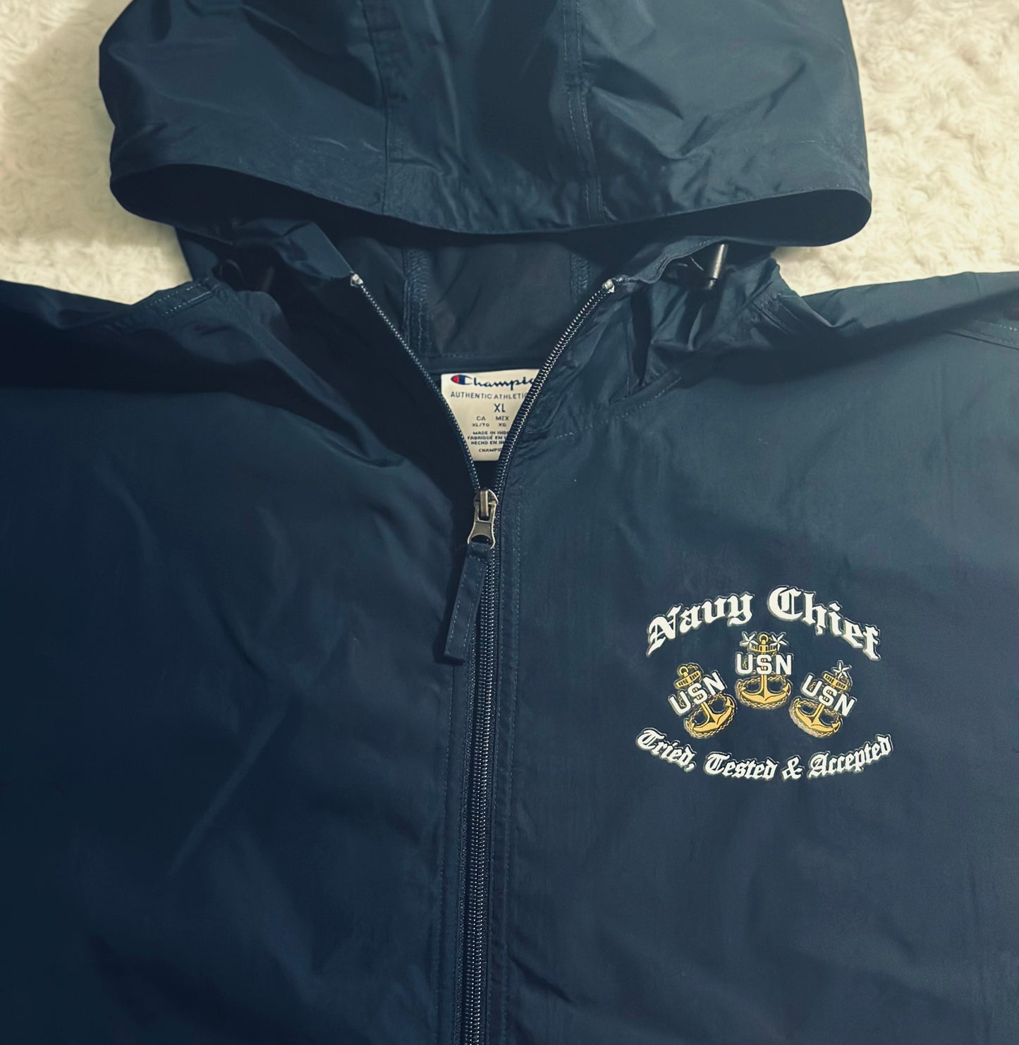 Navy Blue Full Zip Up Champion Punisher Goat Windbreaker Jacket