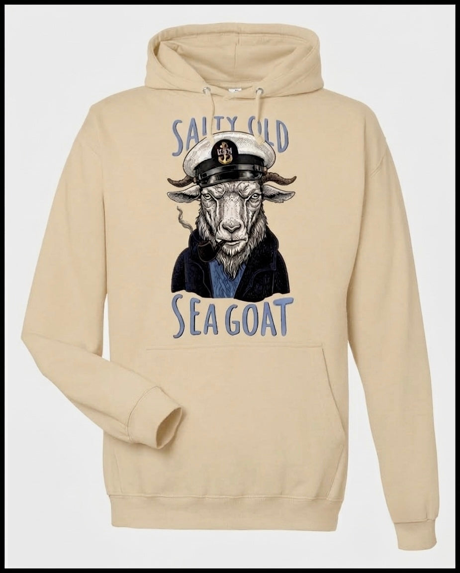 Salty Old Sea Goat Cream Hooded Sweatshirt with White Goat