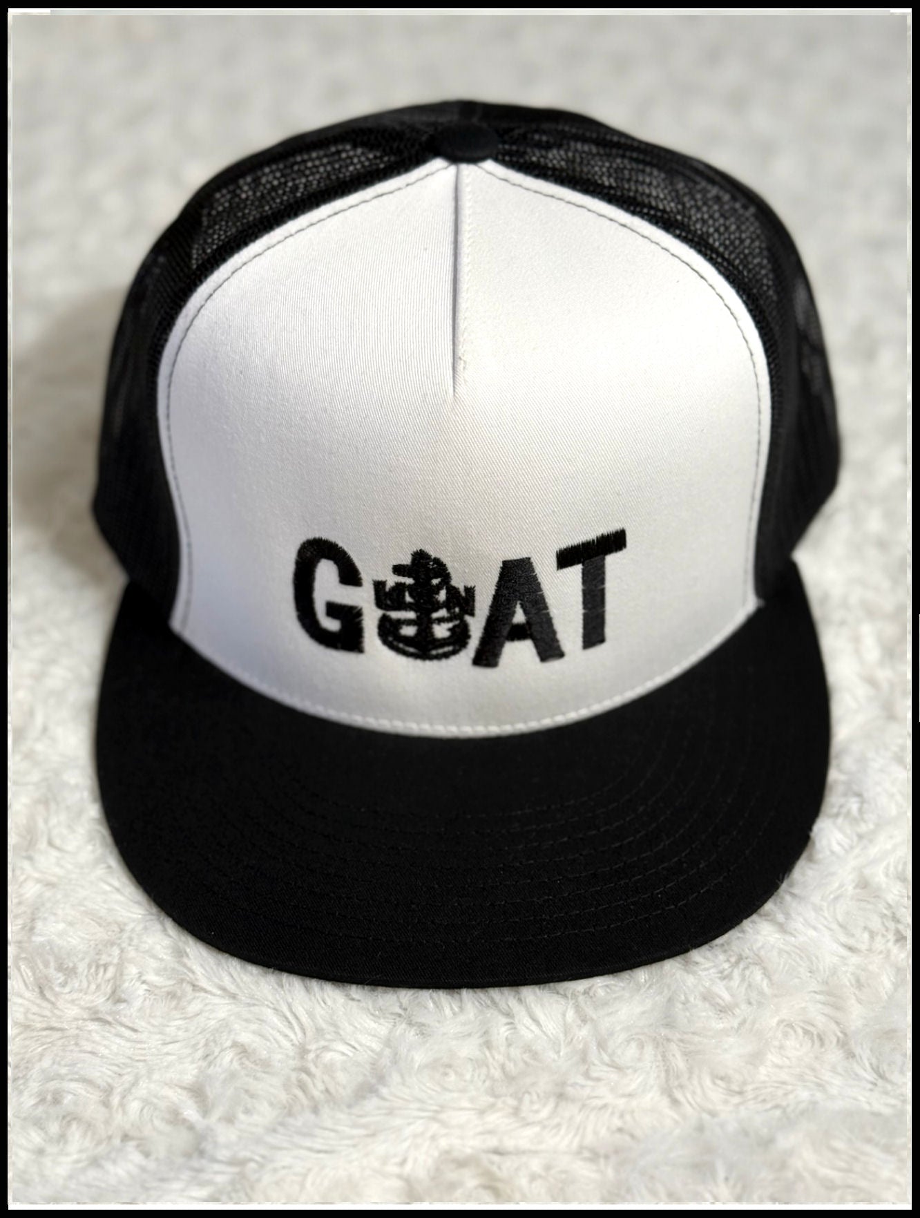 Black GOAT On White &  Black CPO Trucker Hat