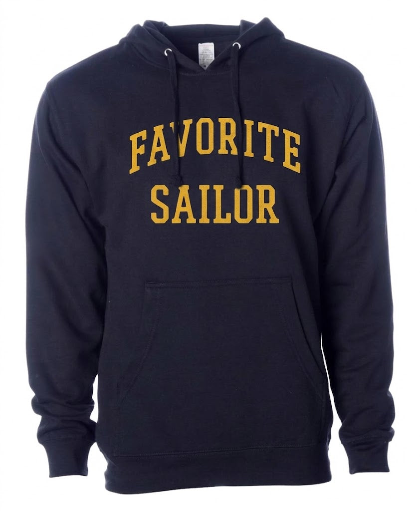 Navy Blue Hooded Sweatshirt with Yellow Favorite Sailor