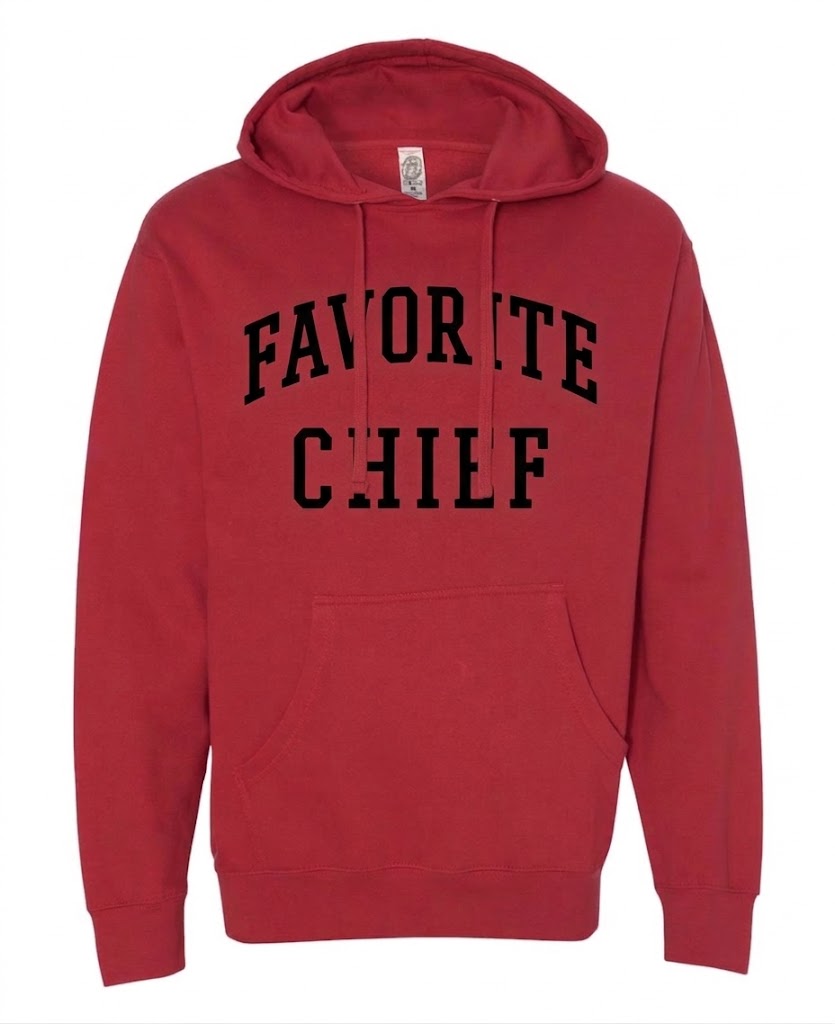 Red Hooded Sweatshirt with Black Favorite Chief