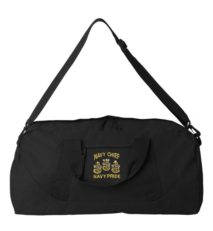 23 1/2" Large Duffel Bag Embroidered Navy Chief Navy Pride Black