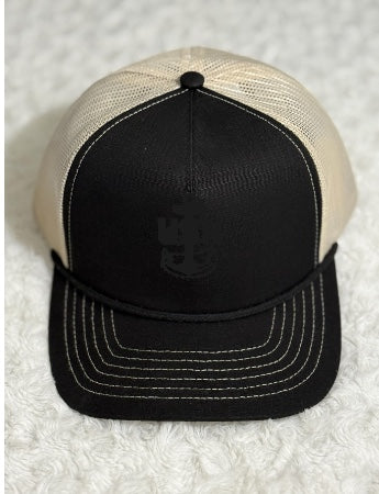Black and Khaki Lariat Ripstop Trucker Hat with CPO Anchor