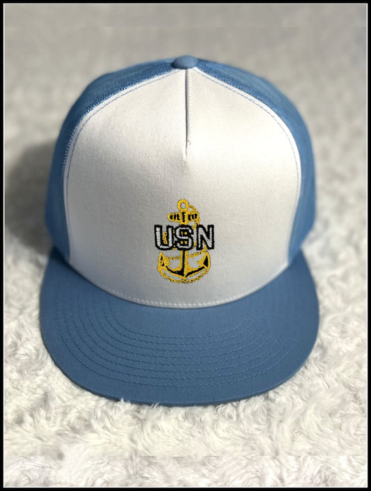 White & Light Blue CPO Trucker Hat