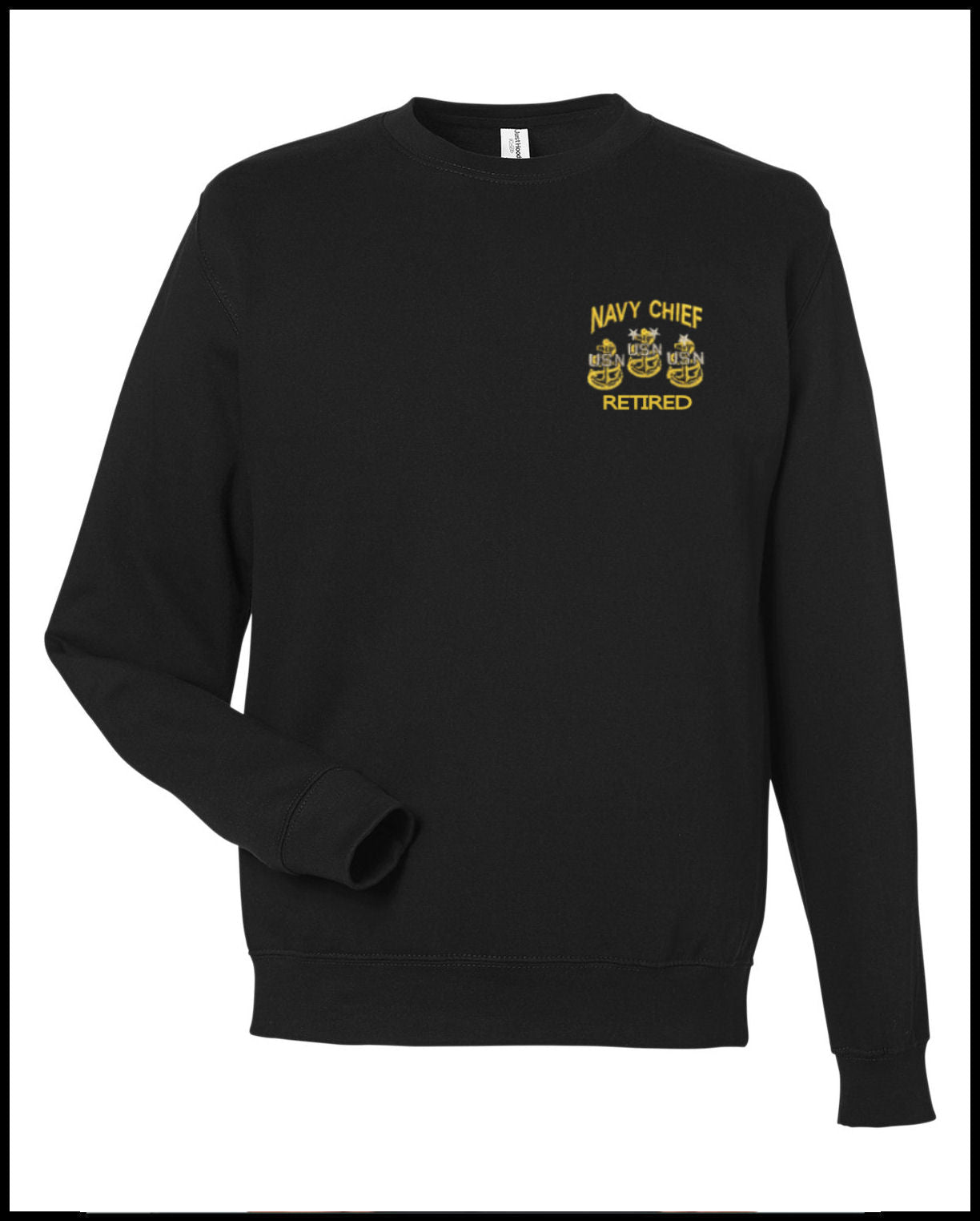 Retired Navy Chief 3 Anchors Embroidered Black Sweatshirt