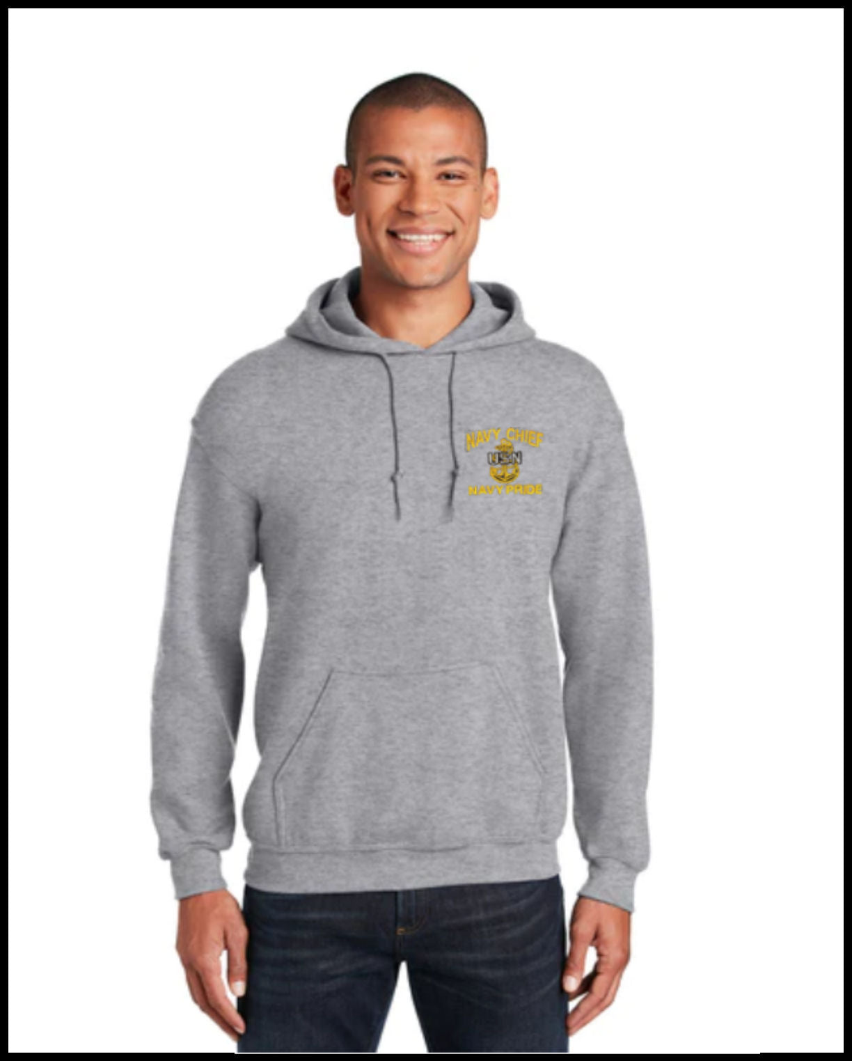 Navy Chief Navy Pride Embroidered Heather Grey Hooded Sweatshirt