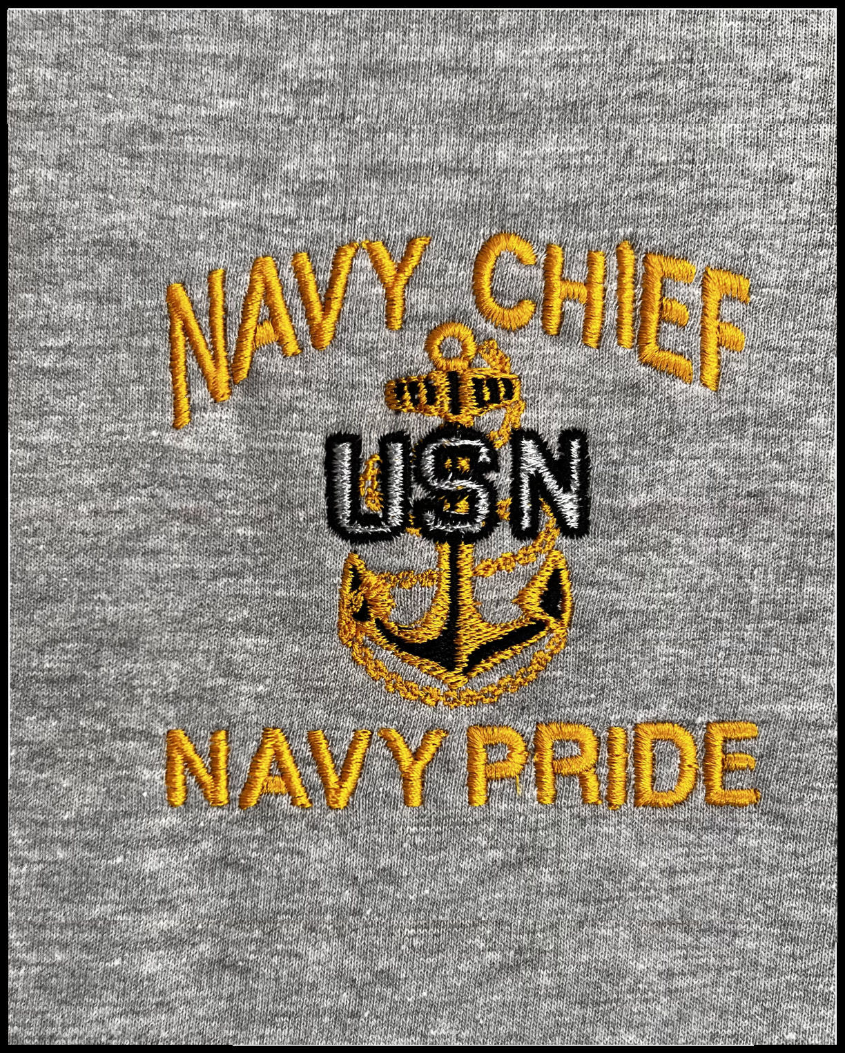 Navy Chief Navy Pride Embroidered Heather Grey Hooded Sweatshirt