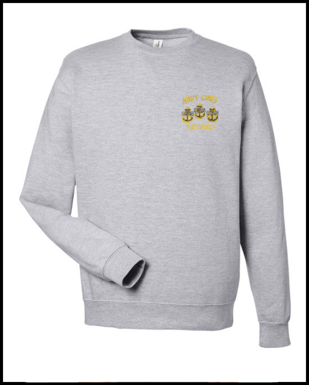 Retired Navy Chief Navy Pride 3 Anchors Embroidered Sports Grey Sweatshirt
