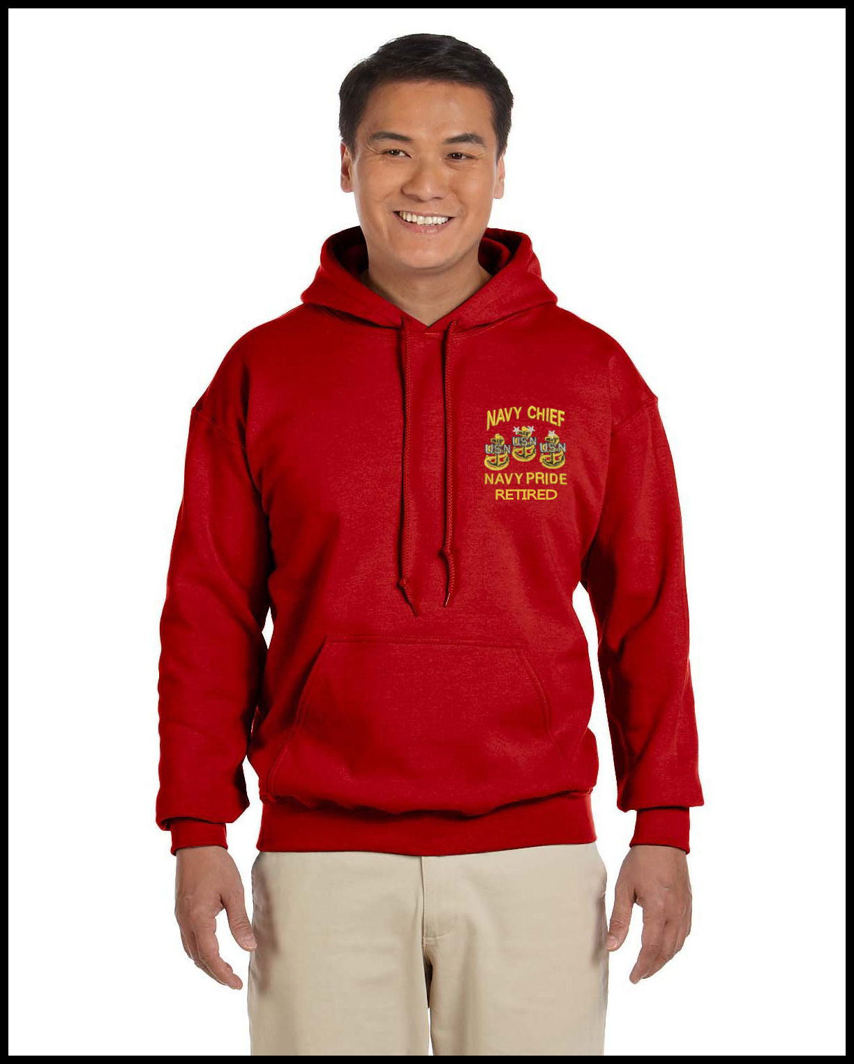 Retired Navy Chief 3 Anchors Embroidered Red Hooded Sweatshirt