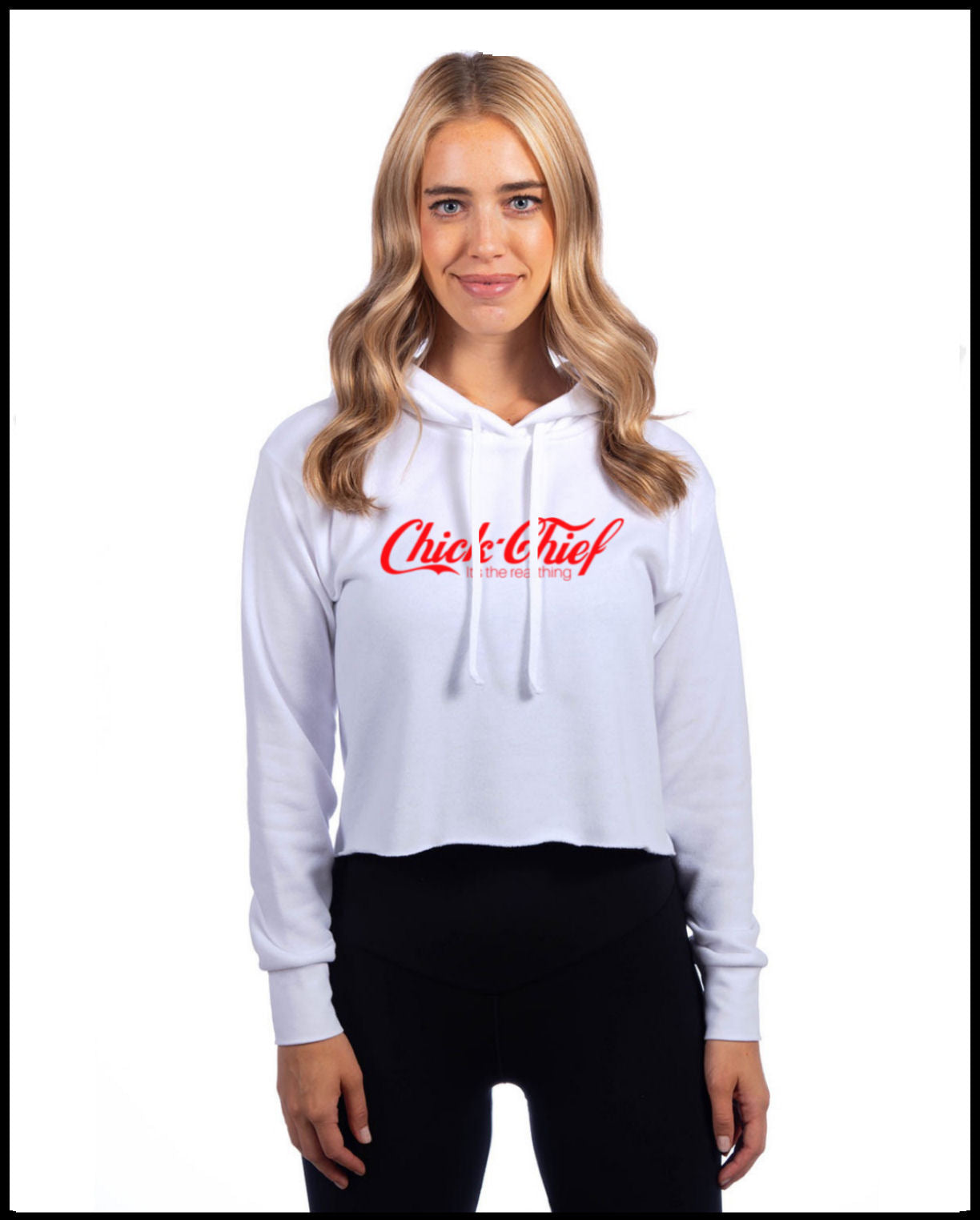 Chick Chief Real Thing White & Red Crop Top Hooded Sweatshirt