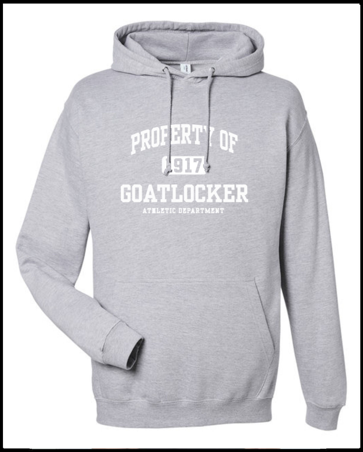 Property of Goat Locker Sports Gray & White Hooded Sweatshirt
