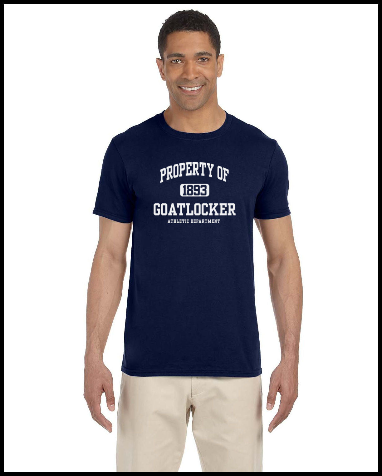 Property of Goat Locker 1893 Navy Blue & White T-Shirt Dry Fit Athletic