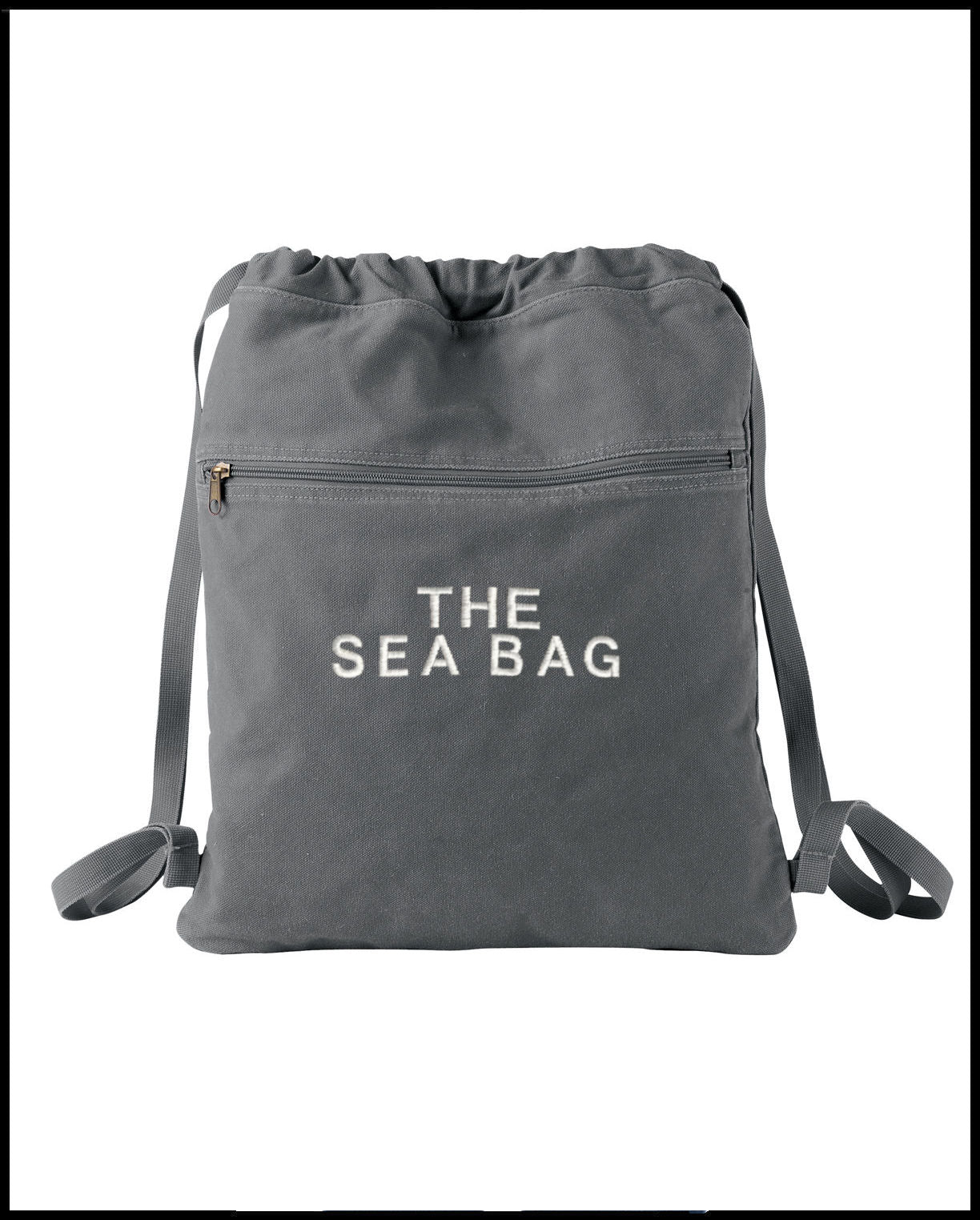 The Sea Bag Smoke Grey Embroidered Canvas Drawstring Backpack