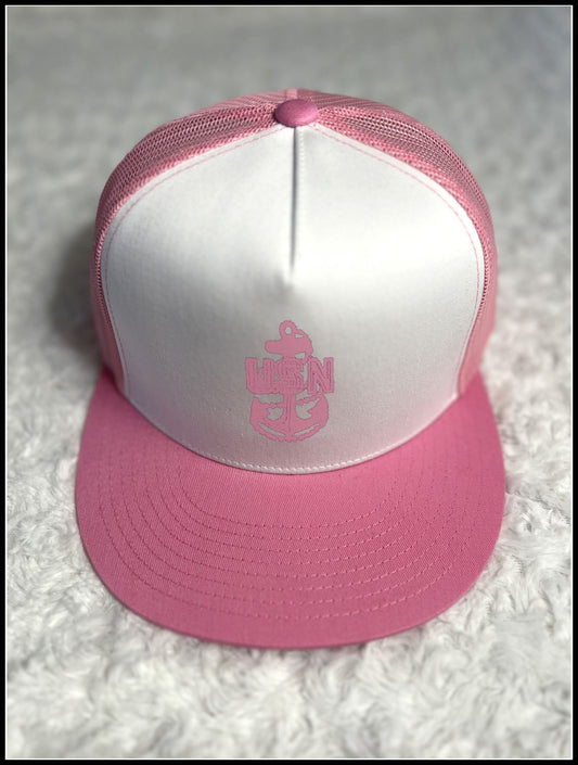 White & Pink CPO Trucker Hat