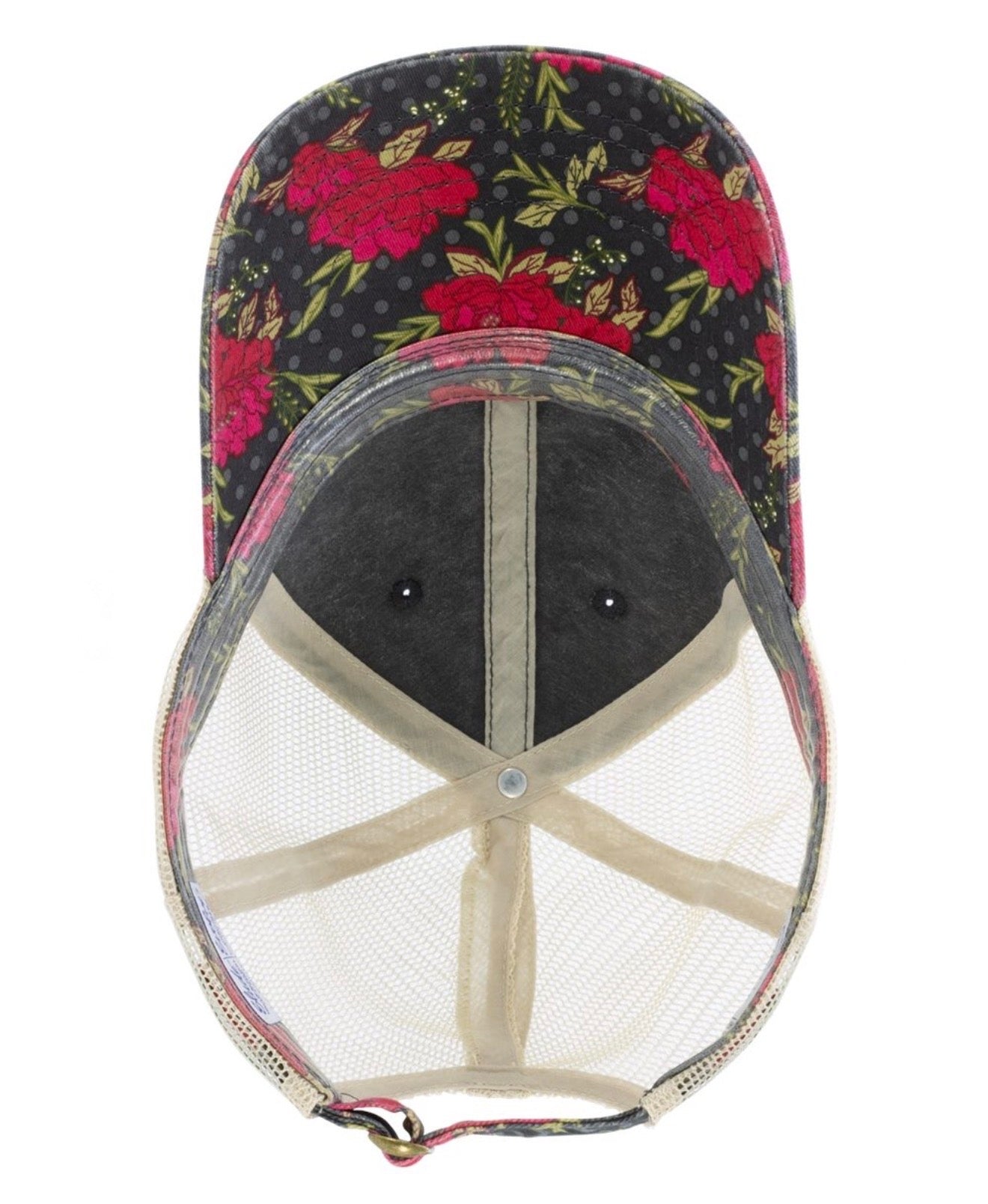 Black and Floral CPO Ponytail Trucker Hat