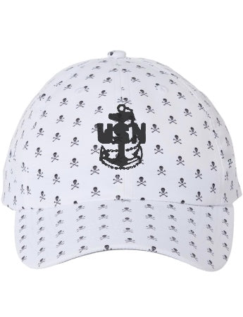 White & Black Pirate Skulls CPO Hat