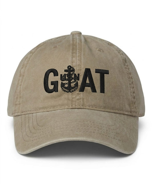Ponytail Khaki Hat with Black GOAT Design