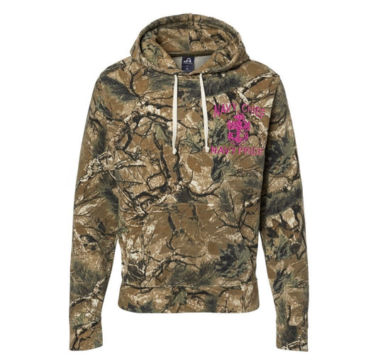 Navy Chief Navy Pride Embroidered Outdoor Camo Hooded Sweatshirt Pink Anchor/s