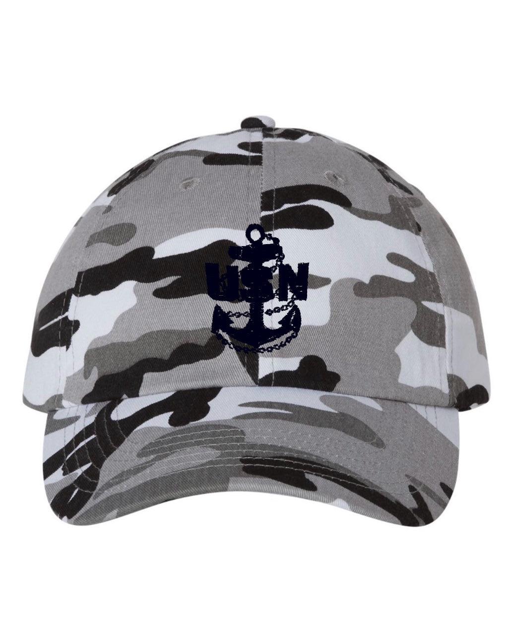 Snow Camo Hat with Black CPO Anchor