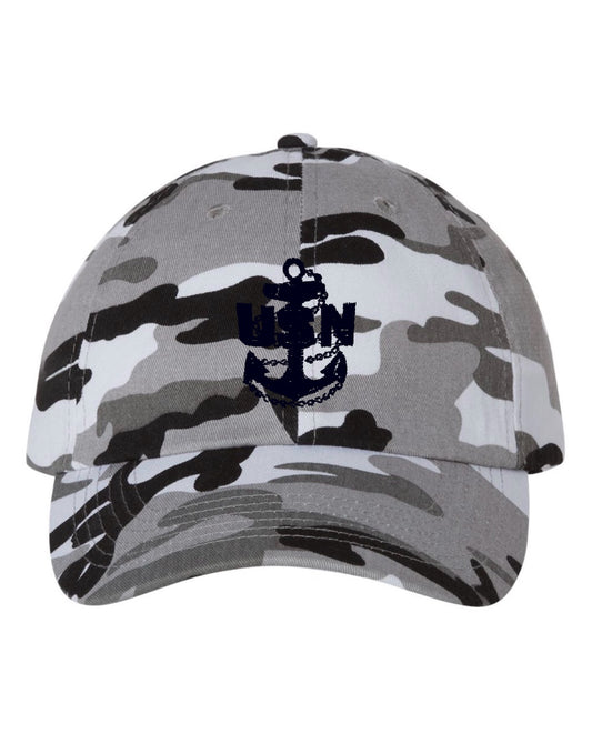 Snow Camo Hat with Black CPO Anchor