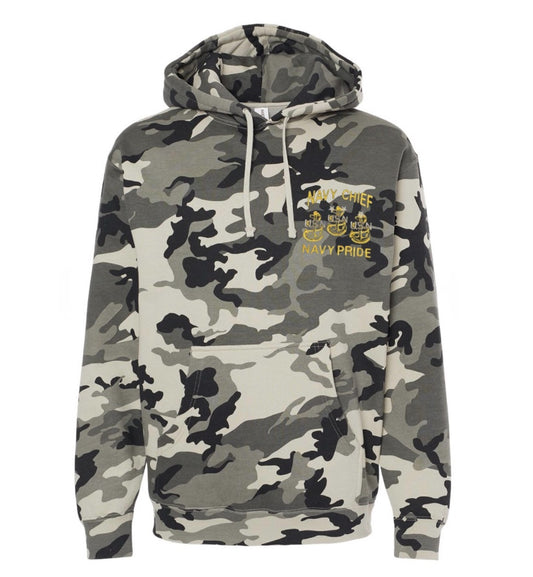 Snow Camo with Gold Embroidered Navy Chief Navy Pride Hooded Sweatshirt