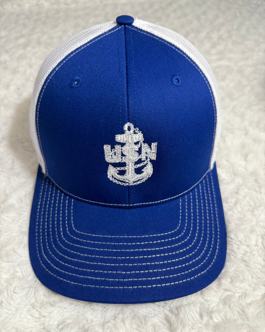 Royal Blue and White CPO Trucker Hat
