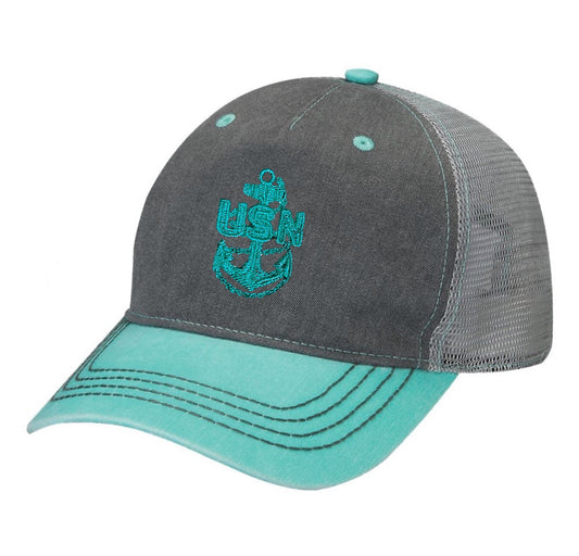 Faded Charcoal Grey and Tahiti Blue Trucker Hat