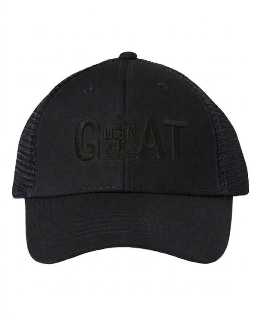 Ponytail Black GOAT on Black Trucker Hat