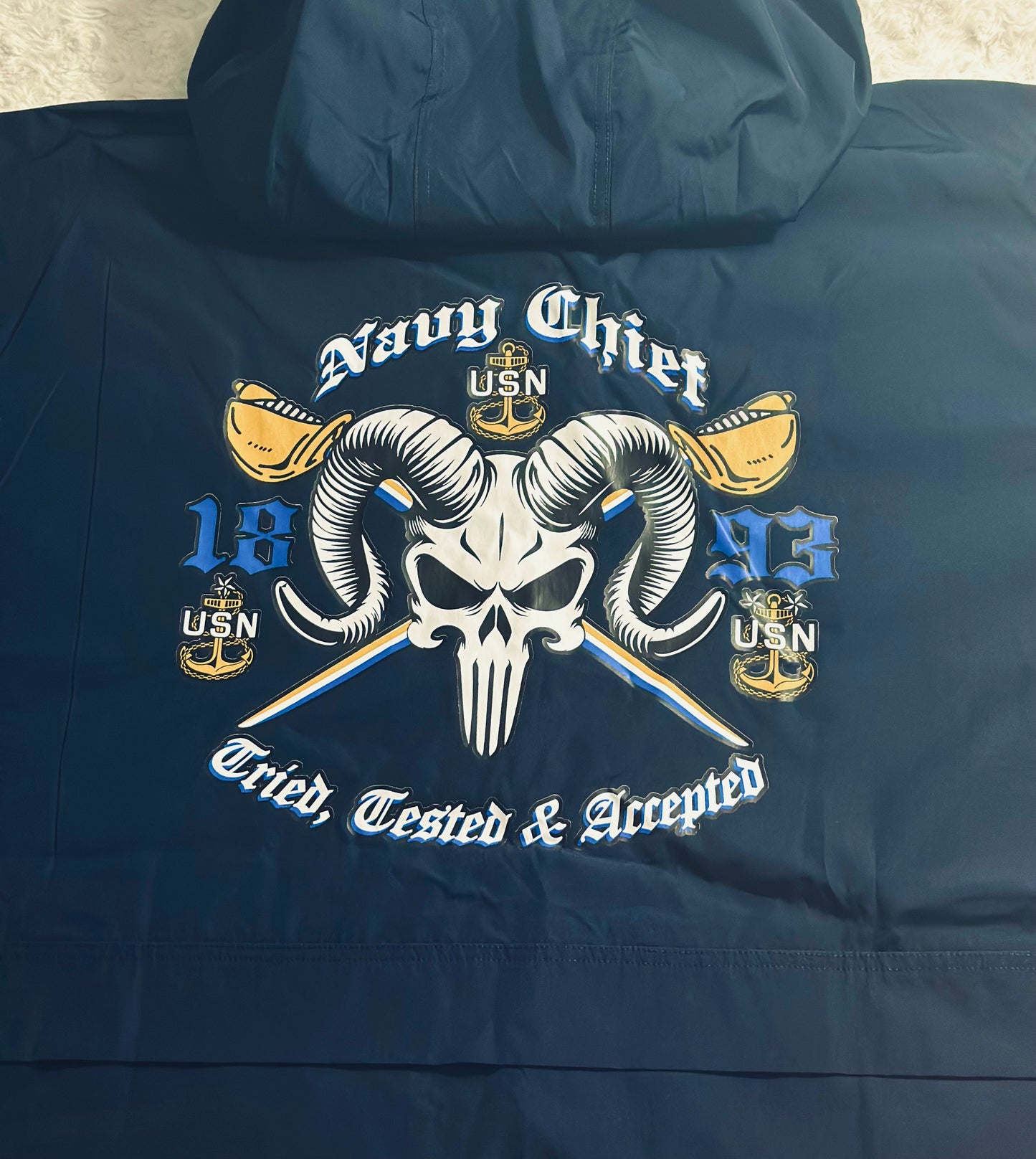 Navy Blue Full Zip Up Champion Punisher Goat Windbreaker Jacket