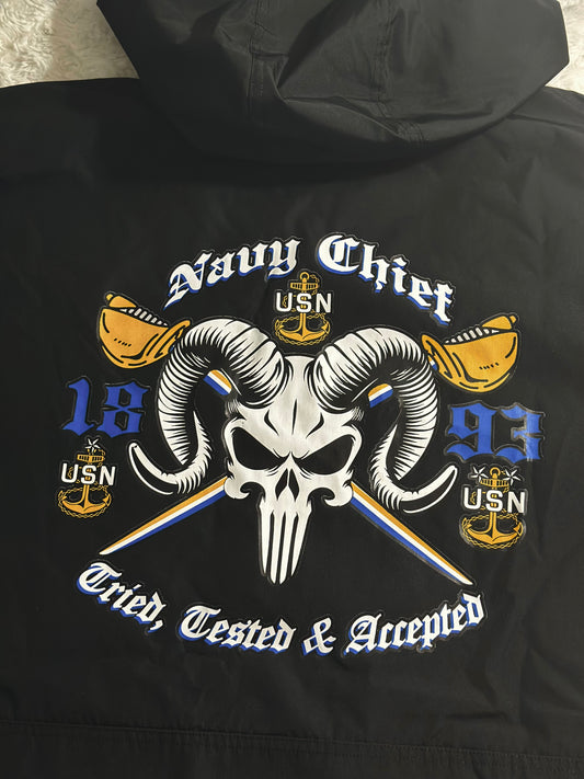 Black Full Zip Up Champion Punisher Goat Windbreaker Jacket