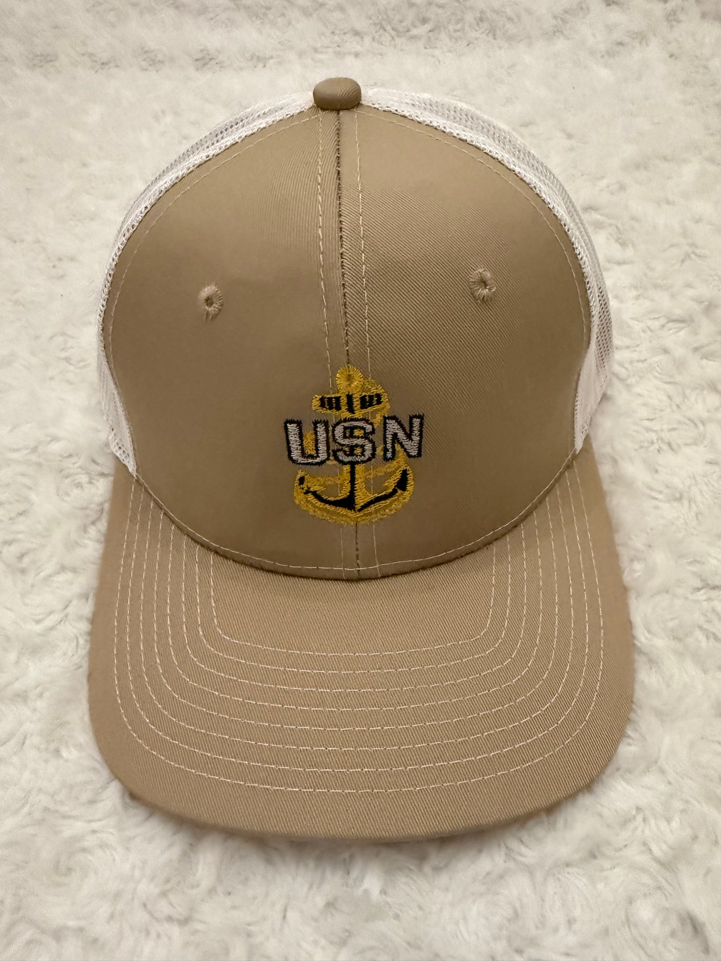 Khaki and White Trucker Hat