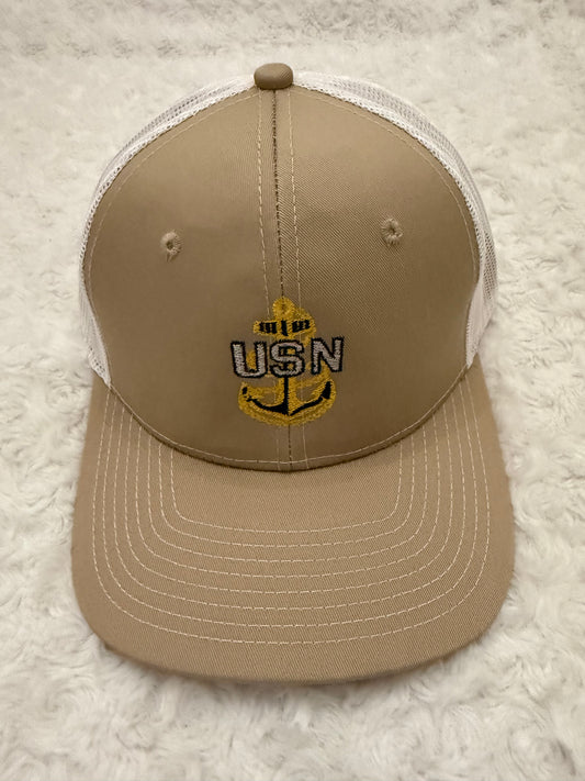 Khaki and White Trucker Hat