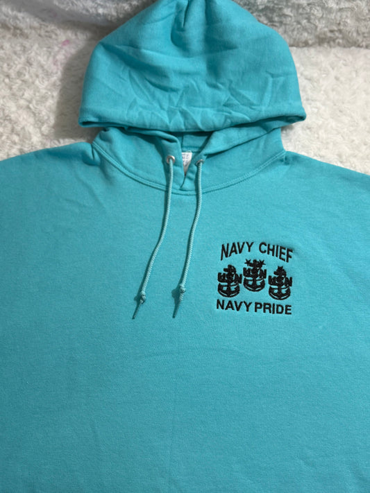 Embroidered Navy Chief Navy Pride Tahiti Blue & Black Hooded Sweatshirt