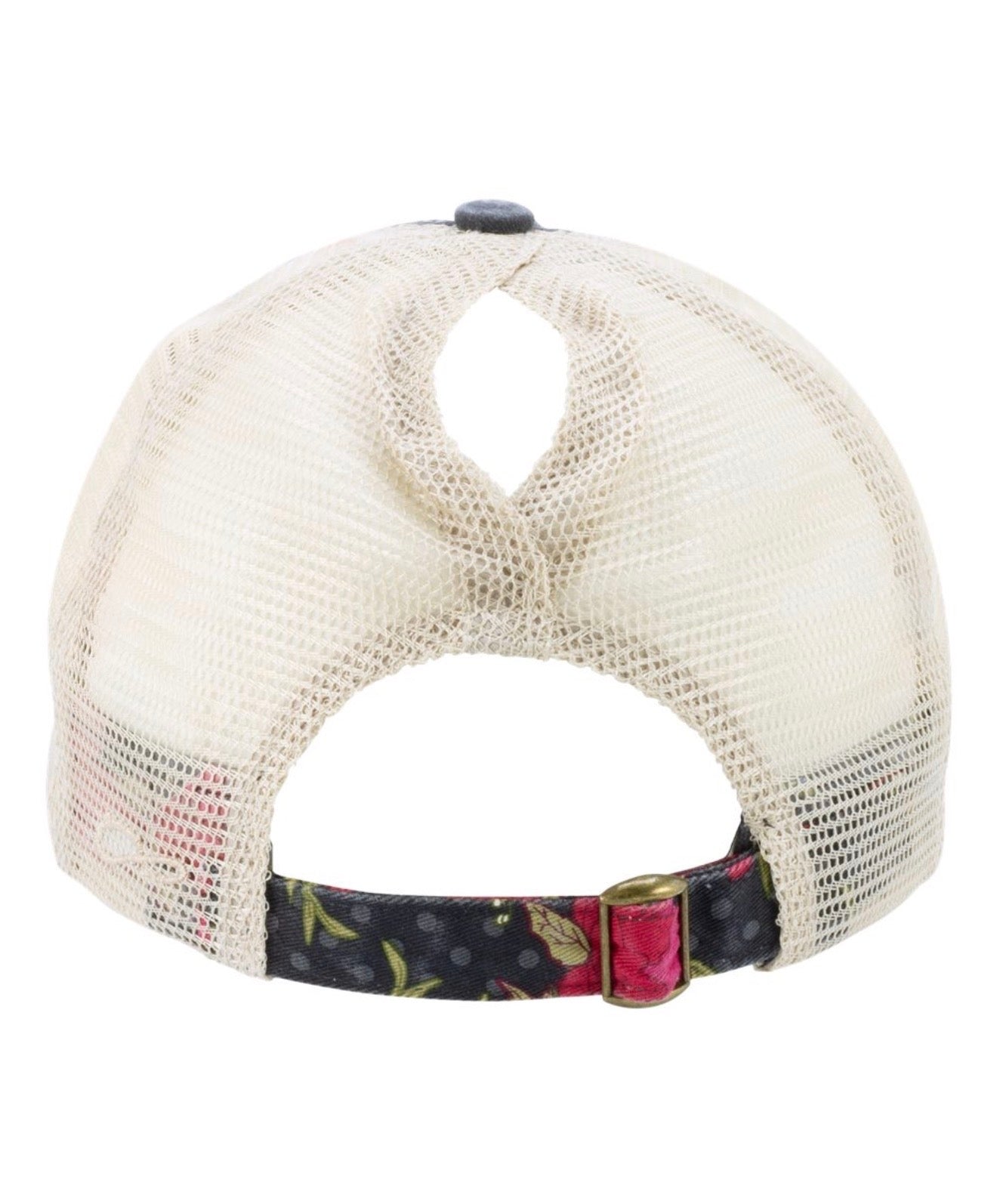 Black and Floral CPO Ponytail Trucker Hat