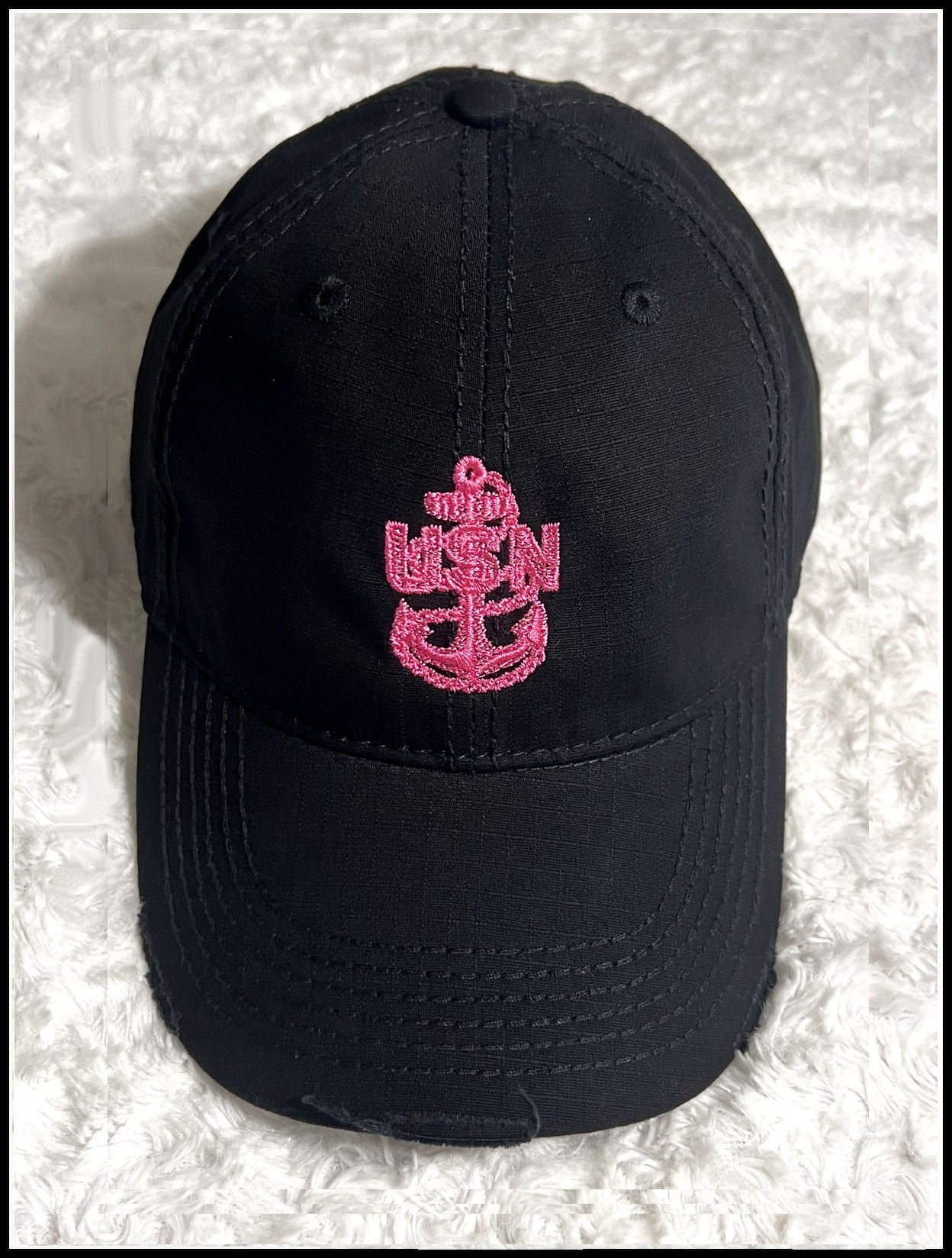 Black & Hot Pink Distressed CPO Hat