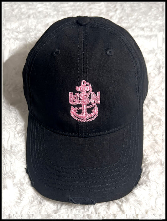 Black & Pink Distressed CPO Hat