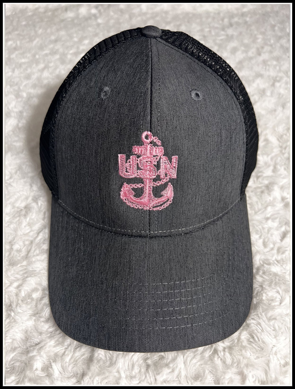 Heather Black & Pink CPO Ponytail Hat